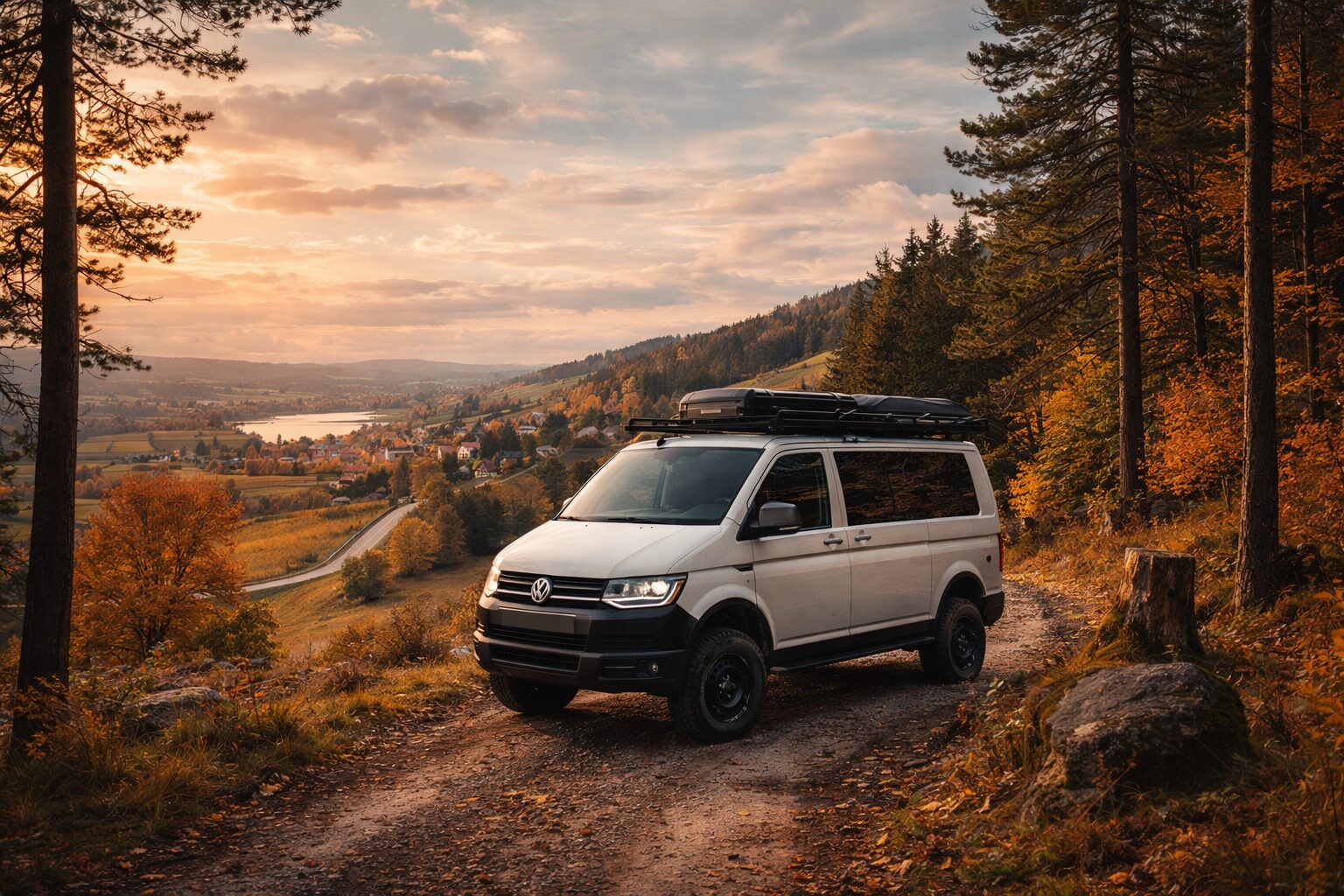 VW T6 Offroad Camper in deutscher Landschaft